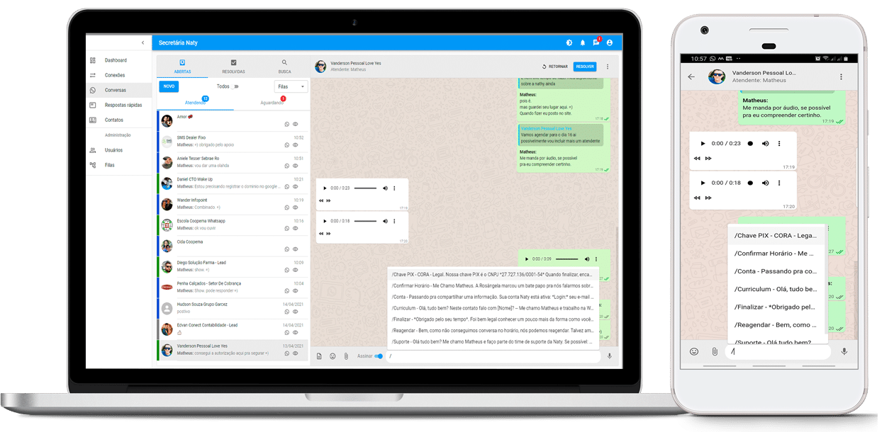 Respostas rápidas | Portal Multiusuários de Whatsapp | Secretária Naty